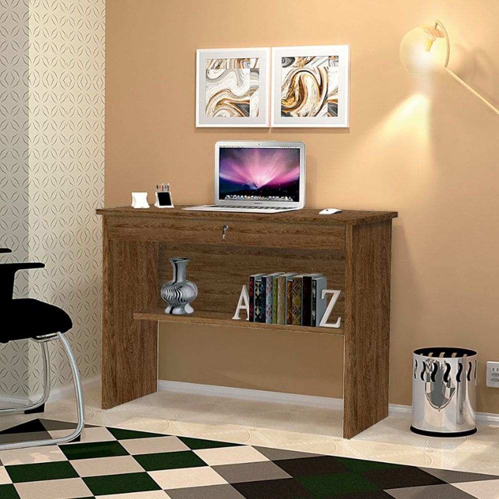 Escrivaninha Computador Orquídea com 1 Gaveta Home Office Quarto Resistente - Imbuia