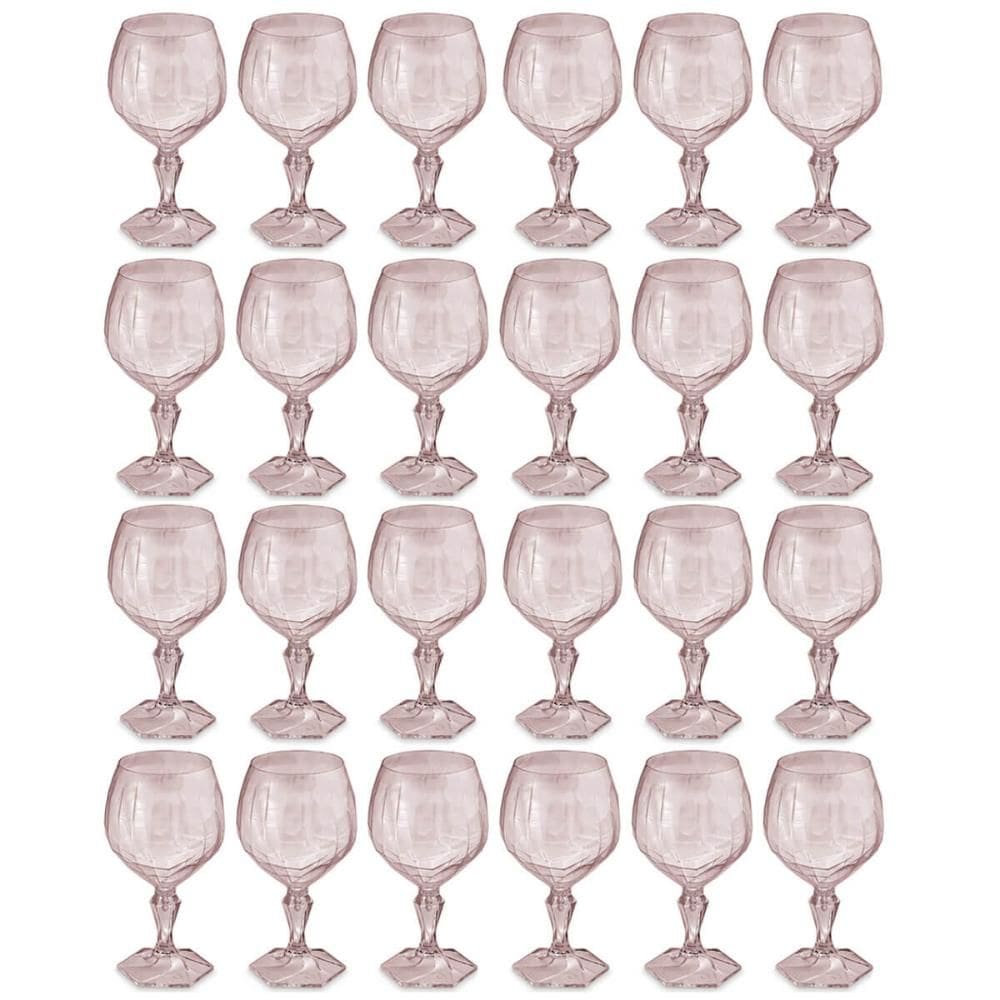 Conjunto 24 Taças Plásticas Rosa 350ml Mesa Posta Eventos Água Drinks Suco Uz