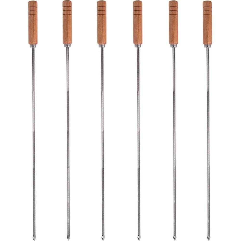 Conjunto 6 Espetos Simples 85cm Churrasco Inox Cabo Madeira Carne Kort Domama