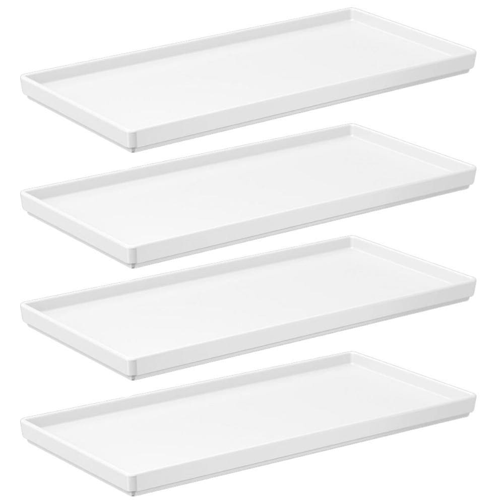 Kit 4 Pratos Retangulares Branco Servir Petiscos 27x13cm Comidas Japonesa Bandejas Decorativa Uno Coza Plástica