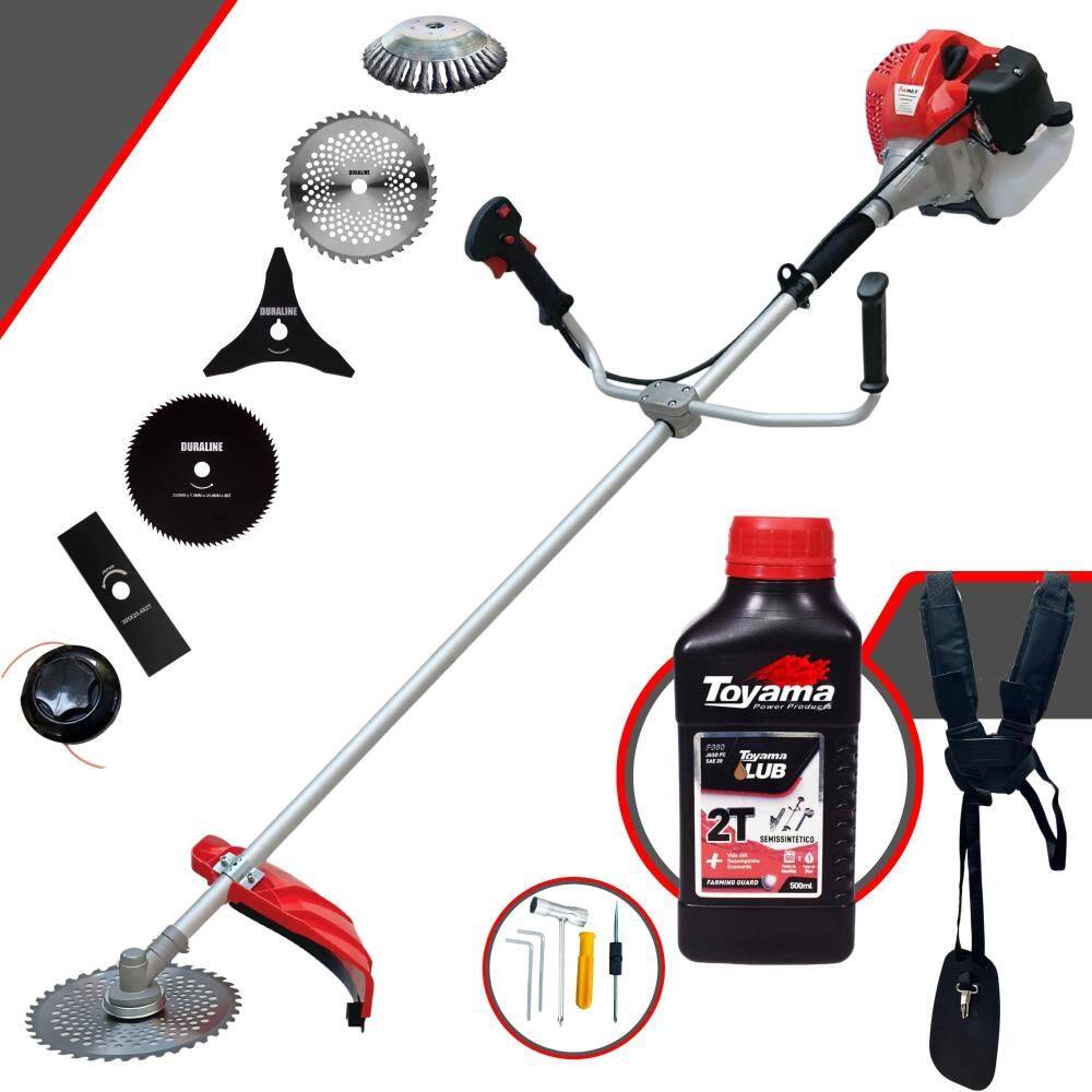 Kit Roçadeira Lateral Anmax CG430P-TB 43cc Com Lâmina Facão, Lâmina 3 Pontas, Lâmina 40D Vídea, Lâmina 80 Dentes + Escova de Aço + ÓLEO TOYAMA 2T