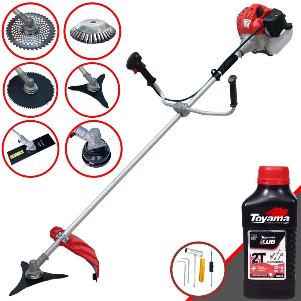 Roçadeira À Gasolina Anmax CG430-P 43cc 2HP 6 Em 1 Com Carretel + Faca 2 Pontas, 3 Pontas, 40 Dentes e 80 Dentes + Escova de Aço + ÓLEO TOYAMA 2T
