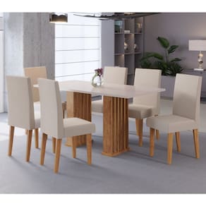Conjunto Sala de Jantar Lucerna Mesa 160x80cm Tampo Sem Vidro com 6 Cadeiras Venus Cobre/Blonde/Pastel- Casa Giulia