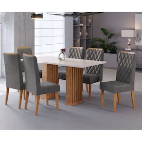 Conjunto Sala de Jantar Portinar Mesa 160x80cm Tampo Sem Vidro e 6 Cadeiras Iza Cobre/Blonde/Cinza - Casa Giulia