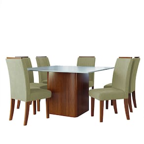 Conjunto Sala de Jantar Mesa Quadrada Montevideo 1,36m 6 Cadeiras Grécia Madeirado/Bege Dobuê