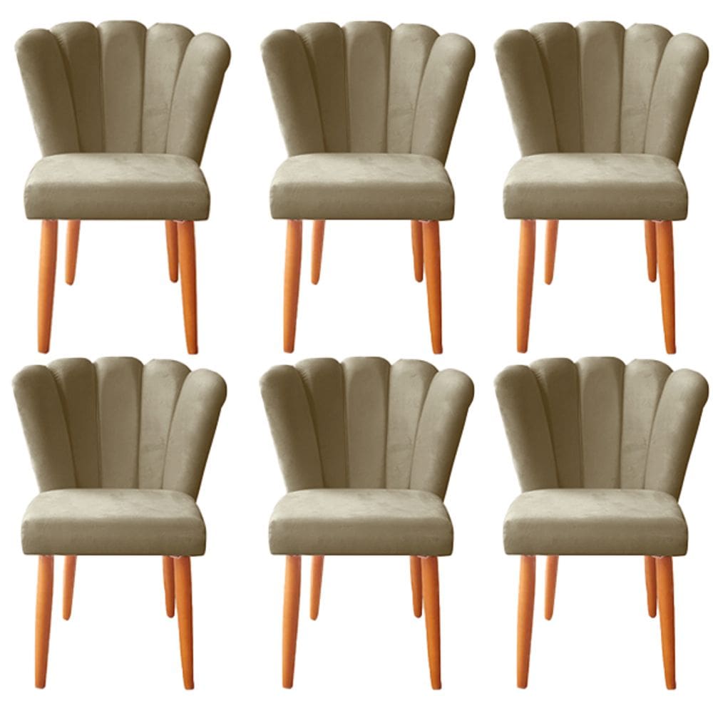 Kit 6 Cadeiras Poltrona Sala de Jantar Penteadeira Reforçada Decorativa Pétala Suede