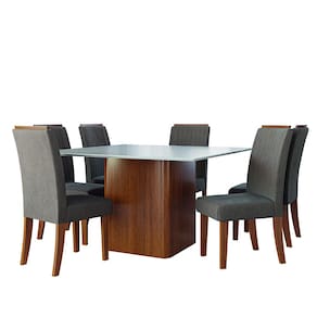 Conjunto Sala de Jantar Mesa Quadrada Montevideo 1,36m 6 Cadeiras Grécia Madeirado/Mascavo Dobuê