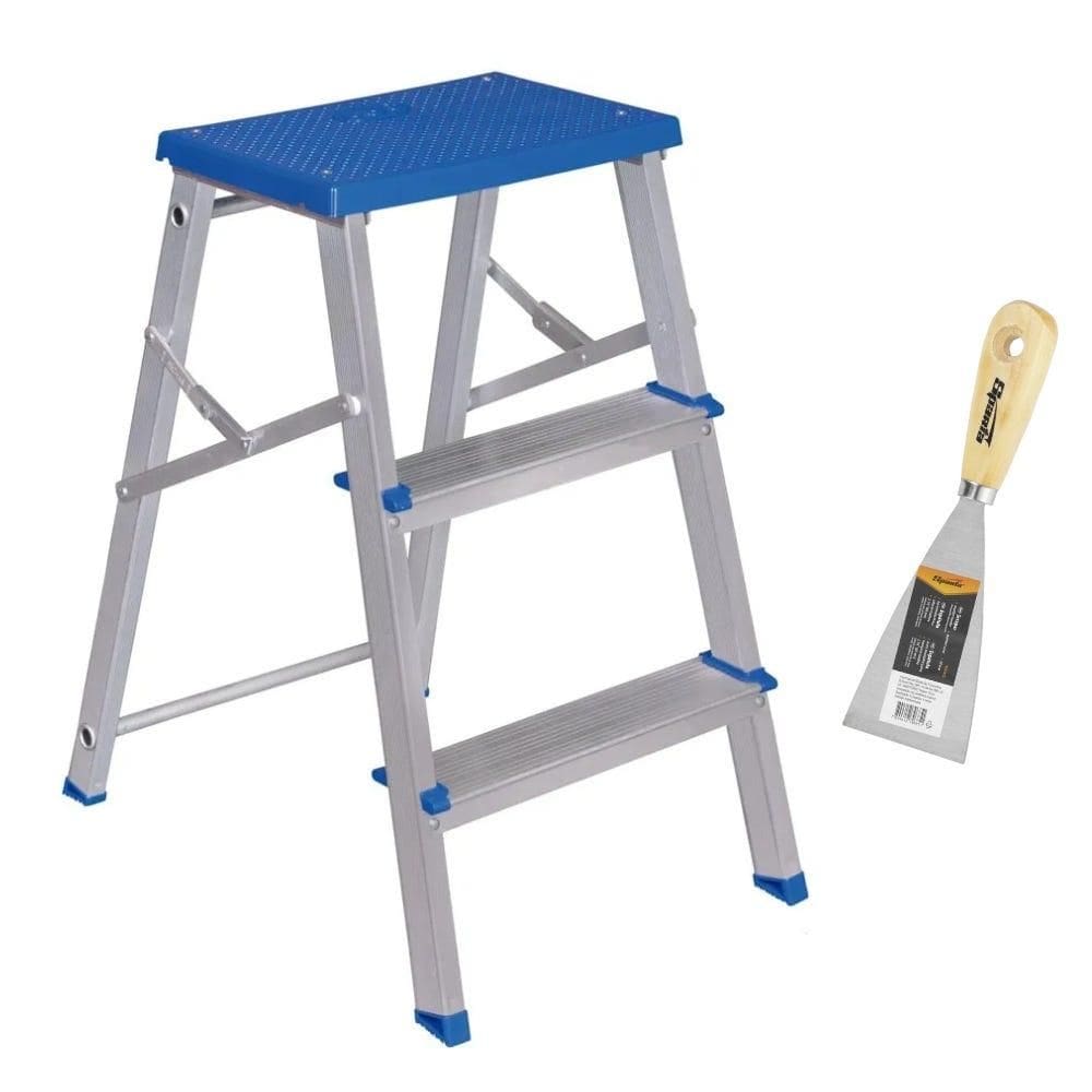 Escada Banqueta 3 Degraus em Alumínio Até 120 KG 5107 MOR com Espátula SPARTA