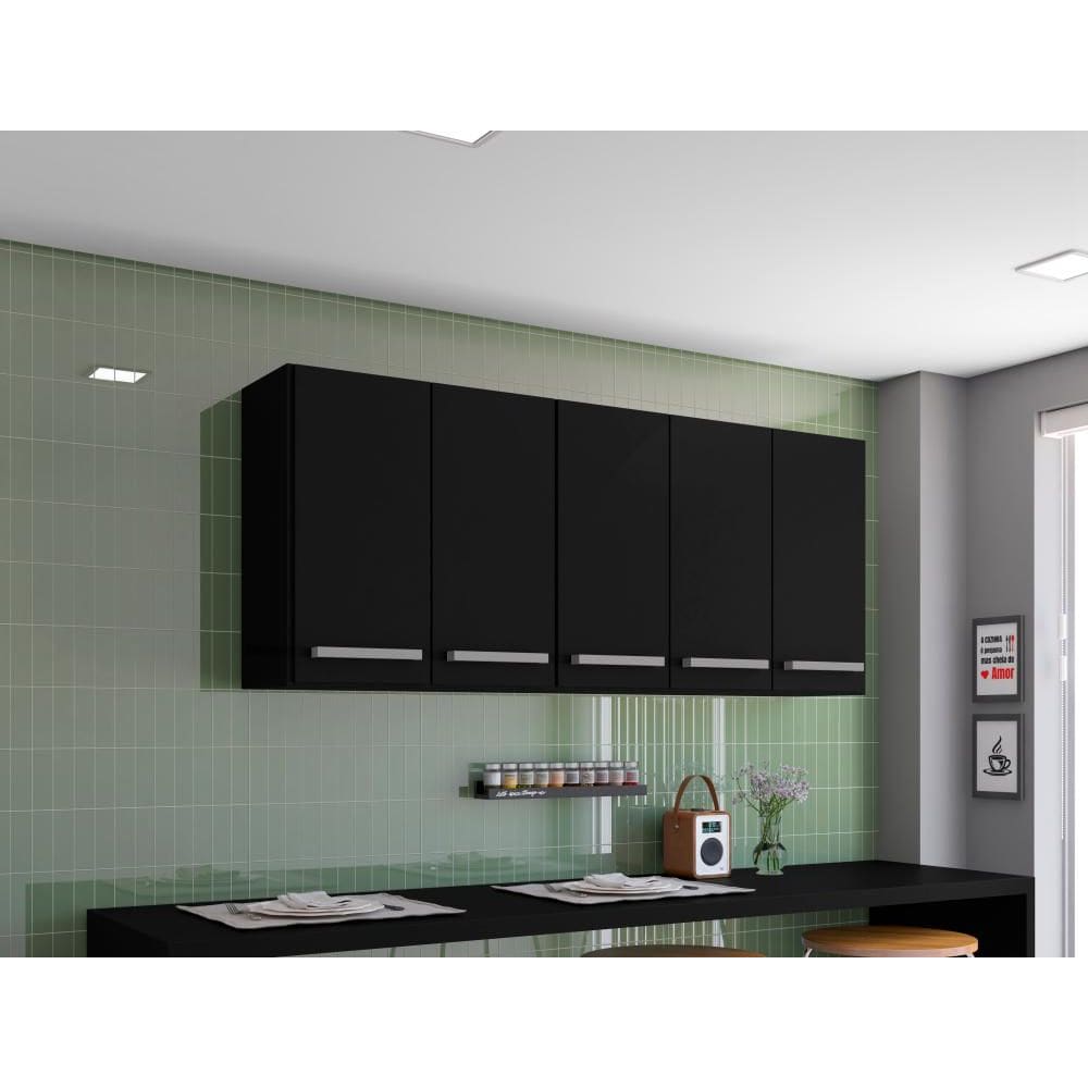 Armario Suspenso de Parede 4 Portas Preto Santorini Bela Casa