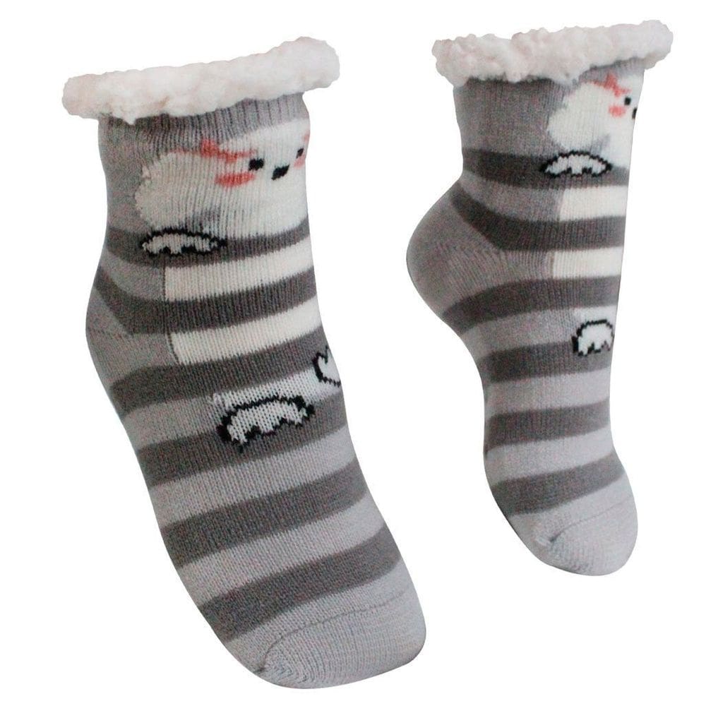 Meia Infantil Peluciada Antiderrapante Cinza Poodle 28 ao 35
