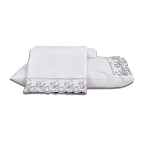 Jogo de Cama 4 pç Bordado Inglês Toque de Seda Queen - Jolitex - Branco/Cinza