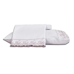 Jogo de Cama 4 pç Bordado Inglês Toque de Seda Queen - Jolitex - Branco/Rosê