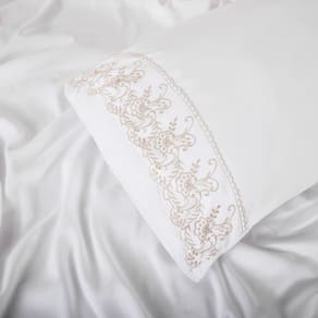 Jogo de Cama 4 pç Bordado Inglês Toque de Seda King - Jolitex - Branco/Bege