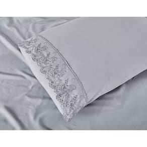 Jogo de Cama 4 pç Bordado Inglês Toque de Seda Casal -Jolitex - Cinza