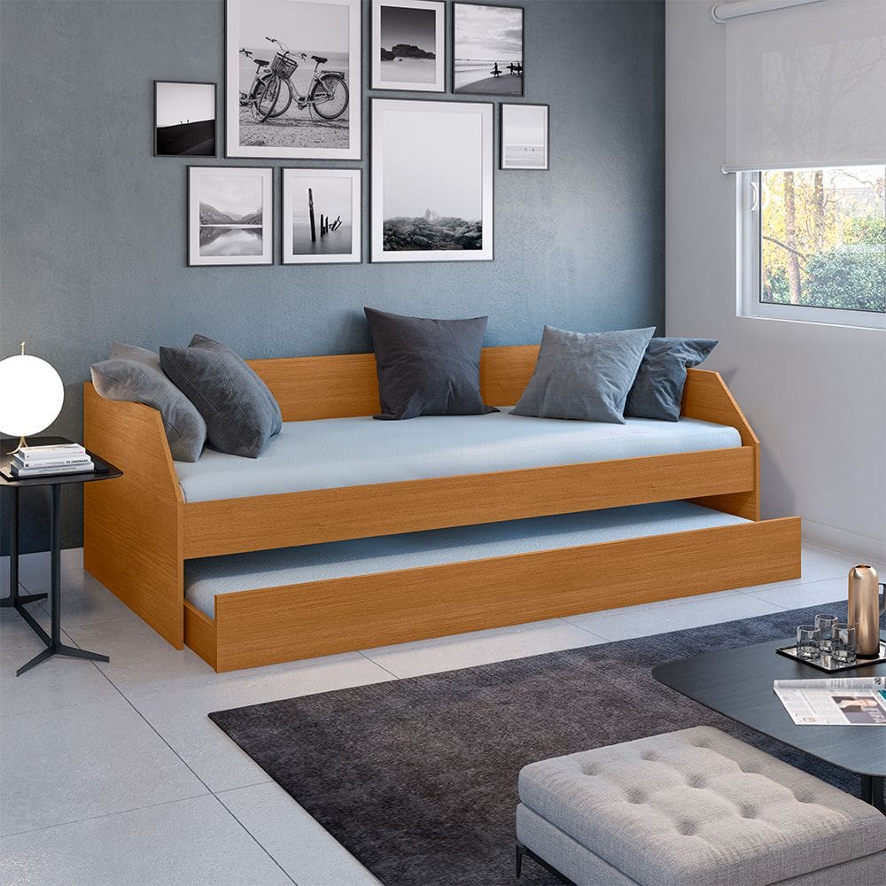 Sofá Cama Solteiro Duo com Cama Auxiliar em Mdf Reforçado 15mm Nature