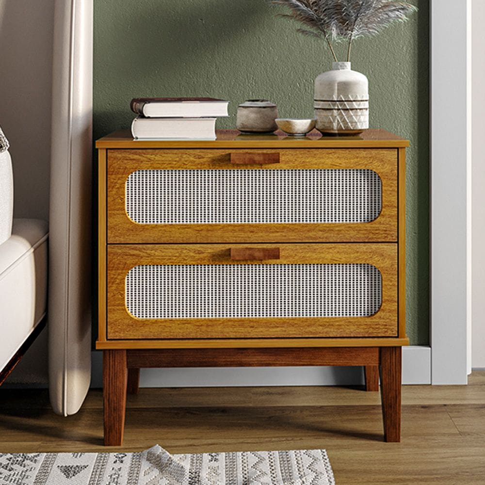 Mesa de Cabeceira Retrô Classica 60 Cm com Tela Indiana Santorini Nature