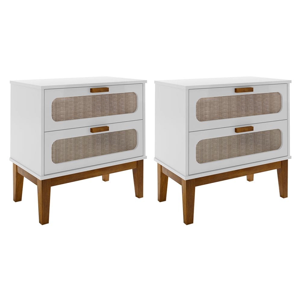 Kit 2 Mesas de Cabeceira 2 Gavetas Santorini Branco 60 Cm com Tela Indiana