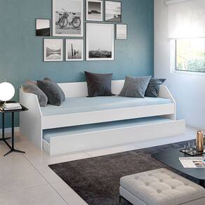 Sofa com Bicama para Quarto ou Sala Solteiro ou Criança com Cama Auxiliar Reforçada Duo Branco