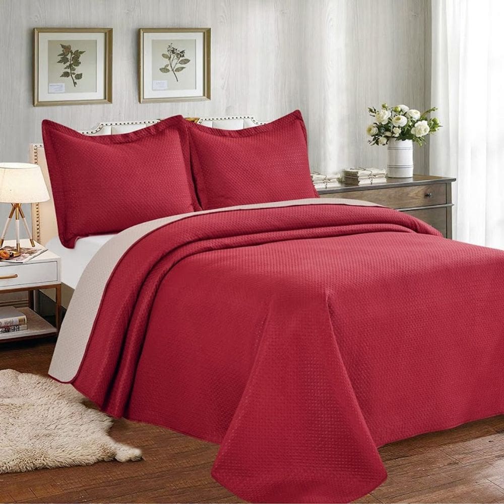 Colcha Cobre Leito Casal Poliéster Dupla Face 3pc Vermelho 1
