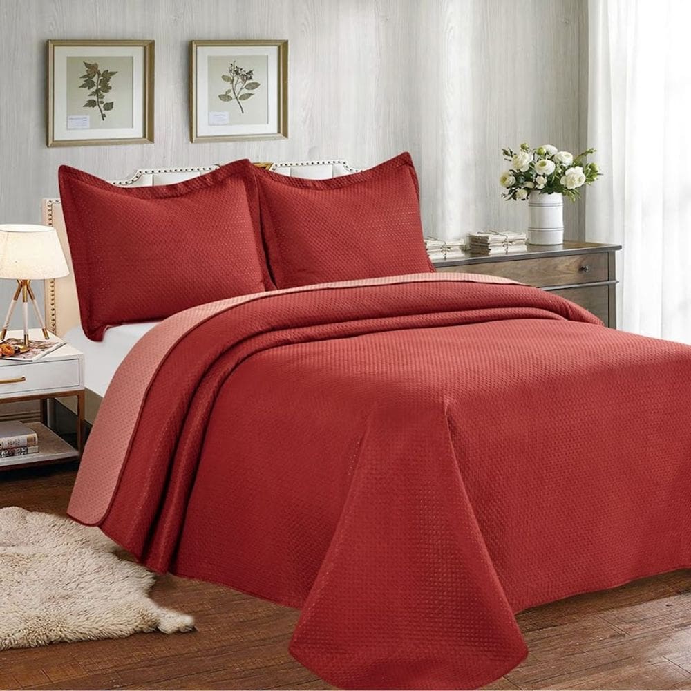 Colcha Cobre Leito King Poliéster Dupla Face 3pcs Vermelho 2