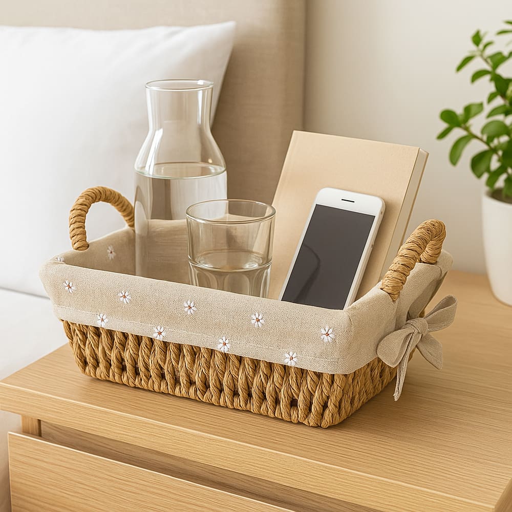 Cestinho de Fibra Natural com Forro Decorativo - Jolitex MEK - M