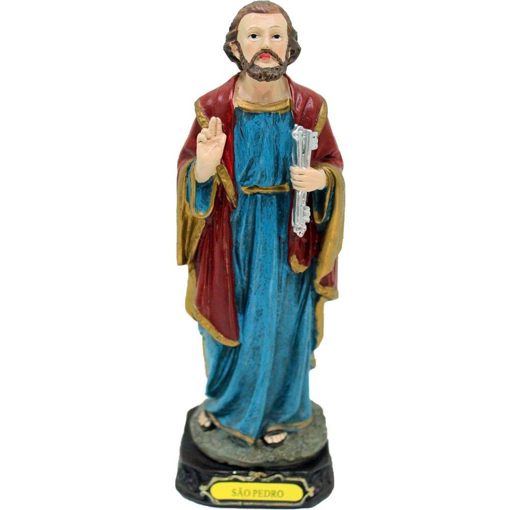 Estatueta Imagem De São Pedro Escultura Enfeite Resina 16cm