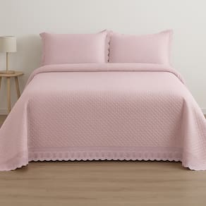 Jogo De Colcha Com Renda Paradis Queen 240x260cm - Rosa