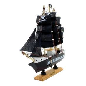 Miniatura Barco Navio Pirata de Madeira Veleiro Decorativo – 24cm
