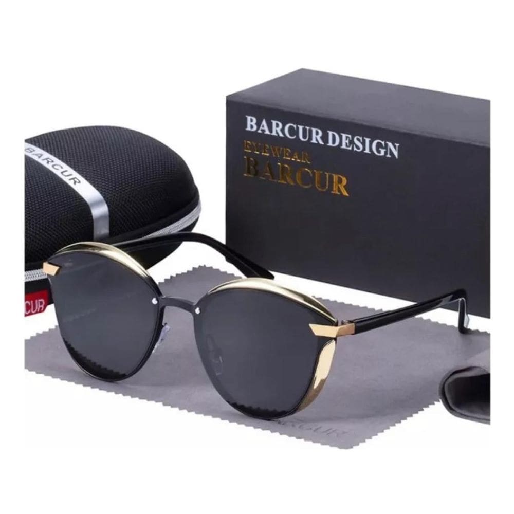 Óculos Feminino Gatinho Barcur Preto E Dourado Box