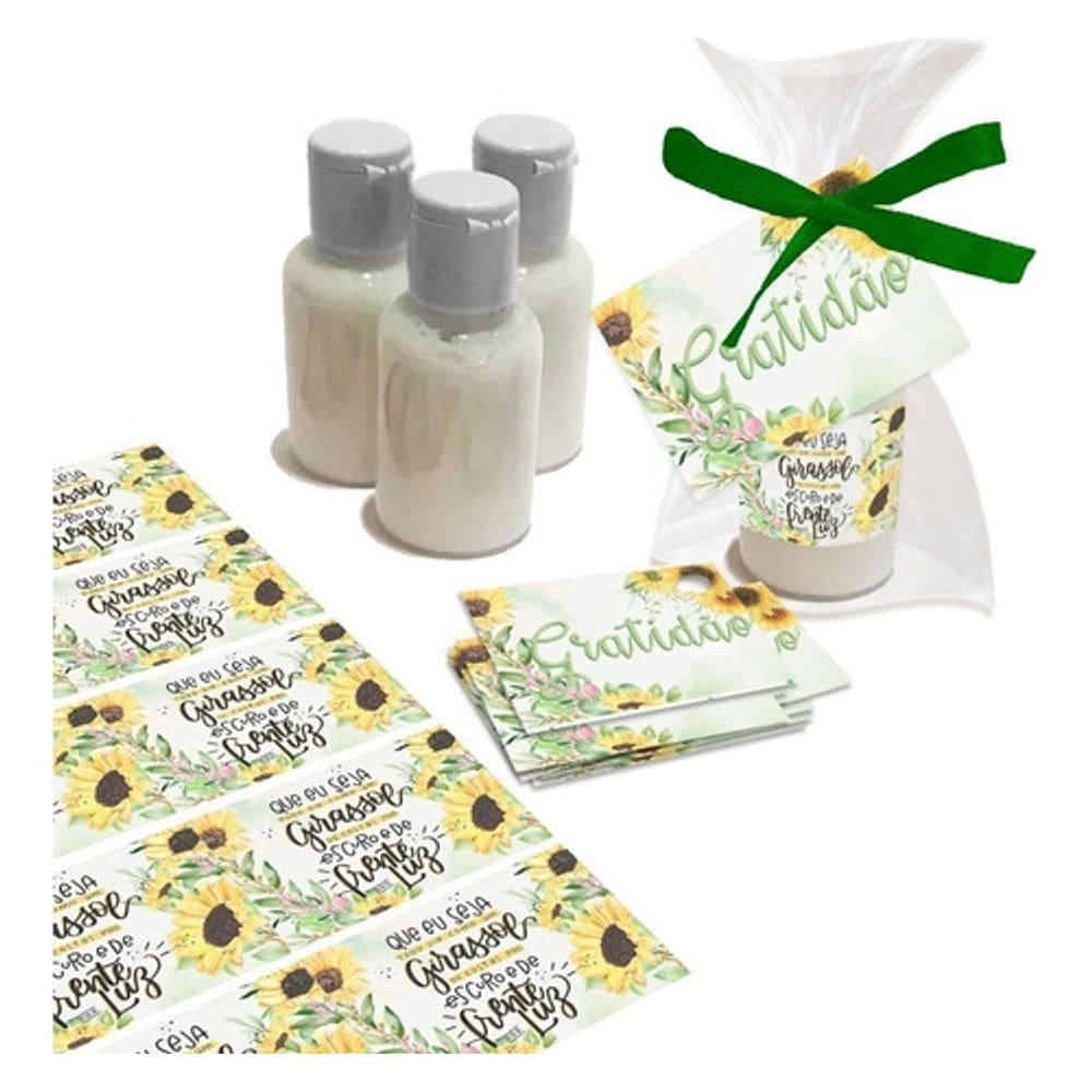 Kit 40 Mini Hidratantes Lembrancinhas Girassol Mimos Festas Comemorações Aniversário e Evento