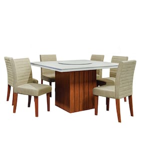 Conjunto Sala de Jantar Amsterdã New Mesa com Tampo Giratório 6 Cadeiras Creta Madeirado/Bege Dobuê