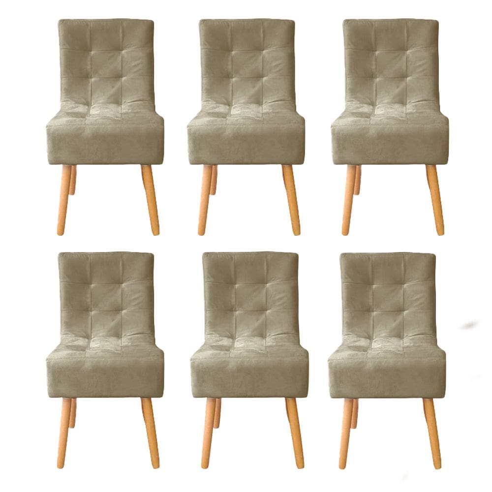 Kit 6 Cadeiras Poltrona Sala de Jantar Penteadeira Reforçada Decorativa Liz Suede