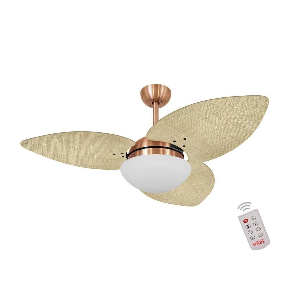 Ventilador De Teto Dormamu Cobre 3 Pás Palmae Natural 127v Com Controle