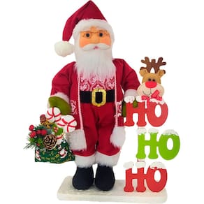 Boneco Natalino Papai Noel Ho Ho Ho Saco Com Presentes 55cm