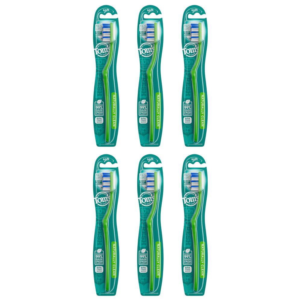 Escova de dentes Tom`s of Maine Naturally Clean Soft, pacote com 6