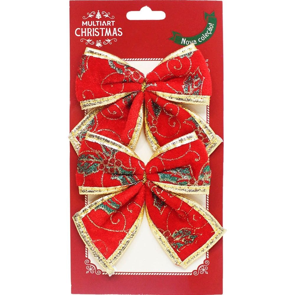 Kit 8 Enfeite Laços Natalino Vermelho Árvore Natal De 12cm