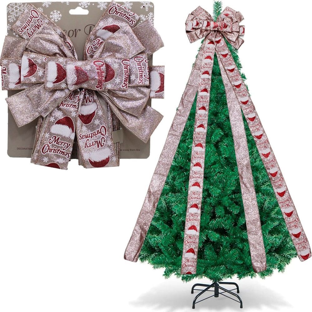 Laço Decorativo Merry Christmas Ponteira Árvore Natal 140cm