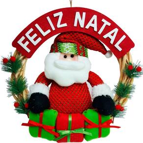 Guirlanda Natalina Feliz Natal Em Madeira Papai Noel 33cm