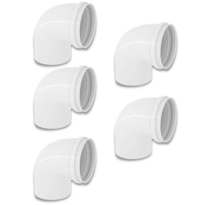 Kit 5 Cotovelos Joelho Esgoto Pvc 90 Graus Branco 50Mm