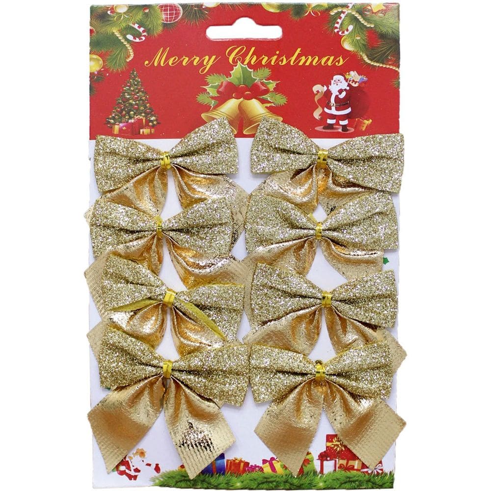 Kit 64 Enfeite Árvore Natal Laço Lacinho Gliter Dourado 6cm