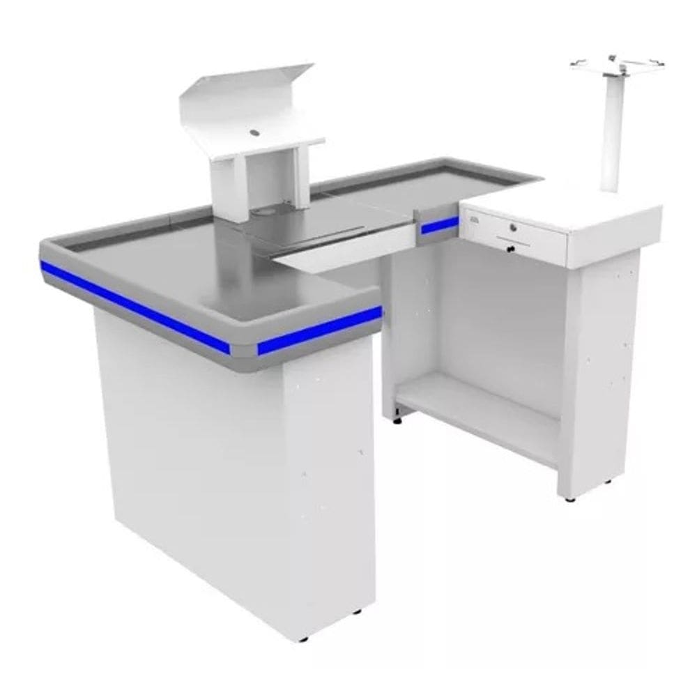 Check-out Caixa Supermercado 1,50m Com Furação + Kit Amapá Cor Branco Perfil Azul