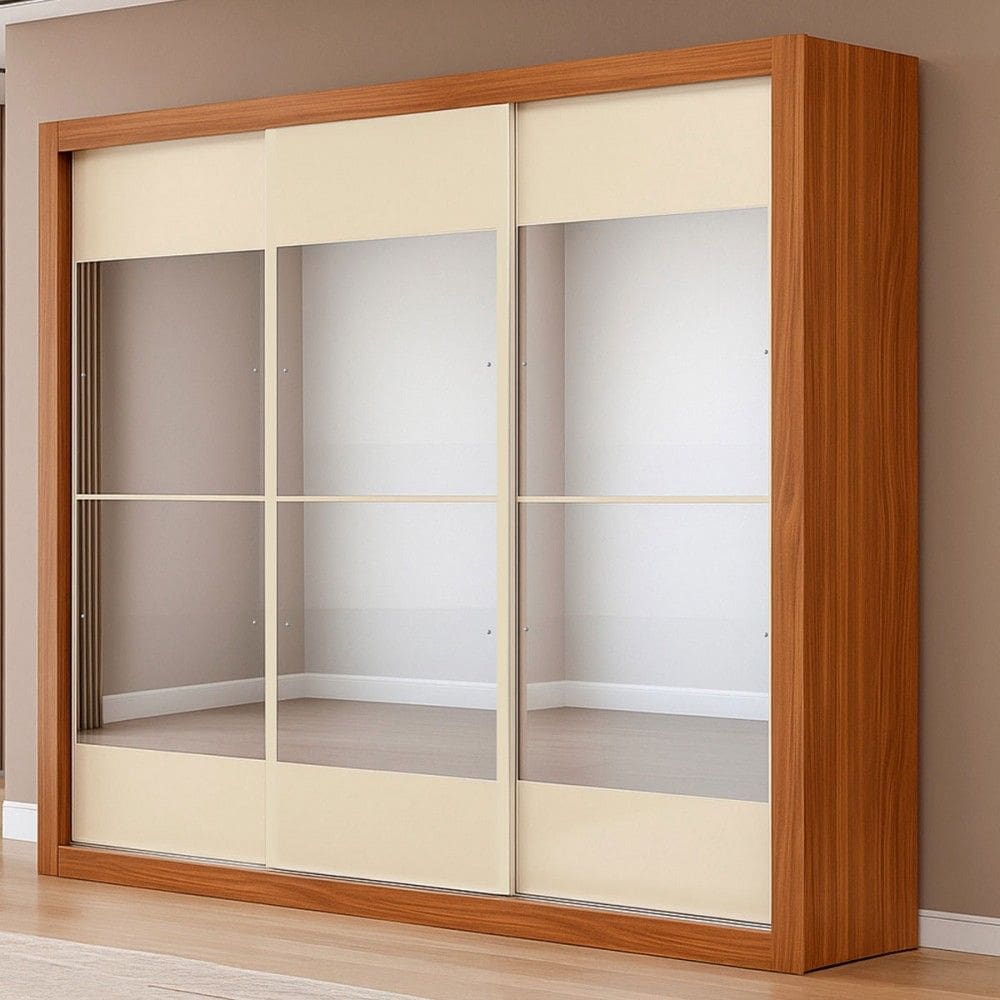 Guarda-Roupa Casal City 3 Portas 4 Gavetas com Espelho Cinamomo/Off White - Maxel