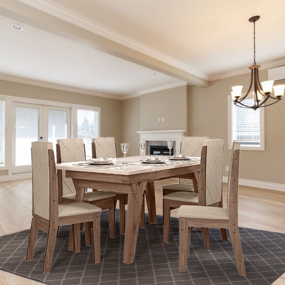 Conjunto Sala de Jantar Dandara 1,56 com 6 Cadeiras Amendoa 74B