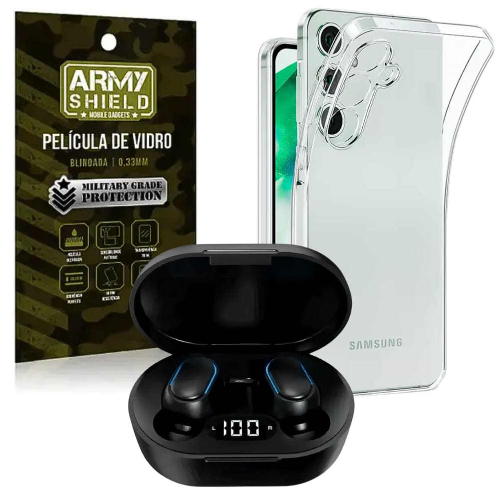 Capa Para Galaxy A56 + Fone Bluetooth + Película de Vidro 3D - Armyshield