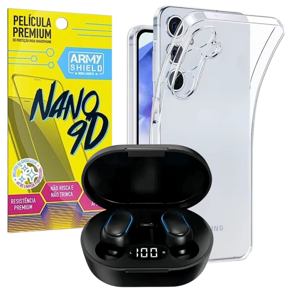 Capa Para Galaxy A56 + Fone Bluetooth + Película de Cerâmica 9D - Armyshield