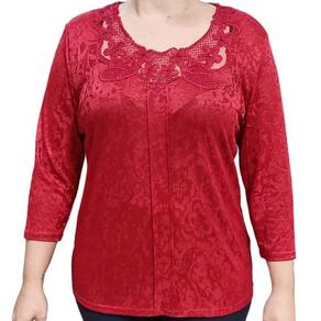 Blusa Feminina 3/4 Pérola Oriental Rendas Vermelha