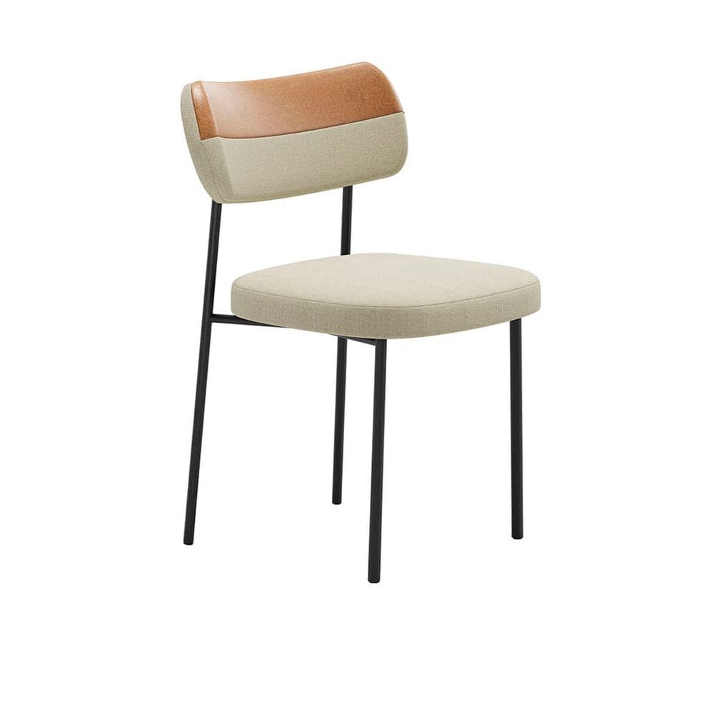 Cadeira Estofada Camila Para Sala Jantar Gourmet em Aço-Curíssimo Whisky-Linho Gengibre-EdeCasaMoveis