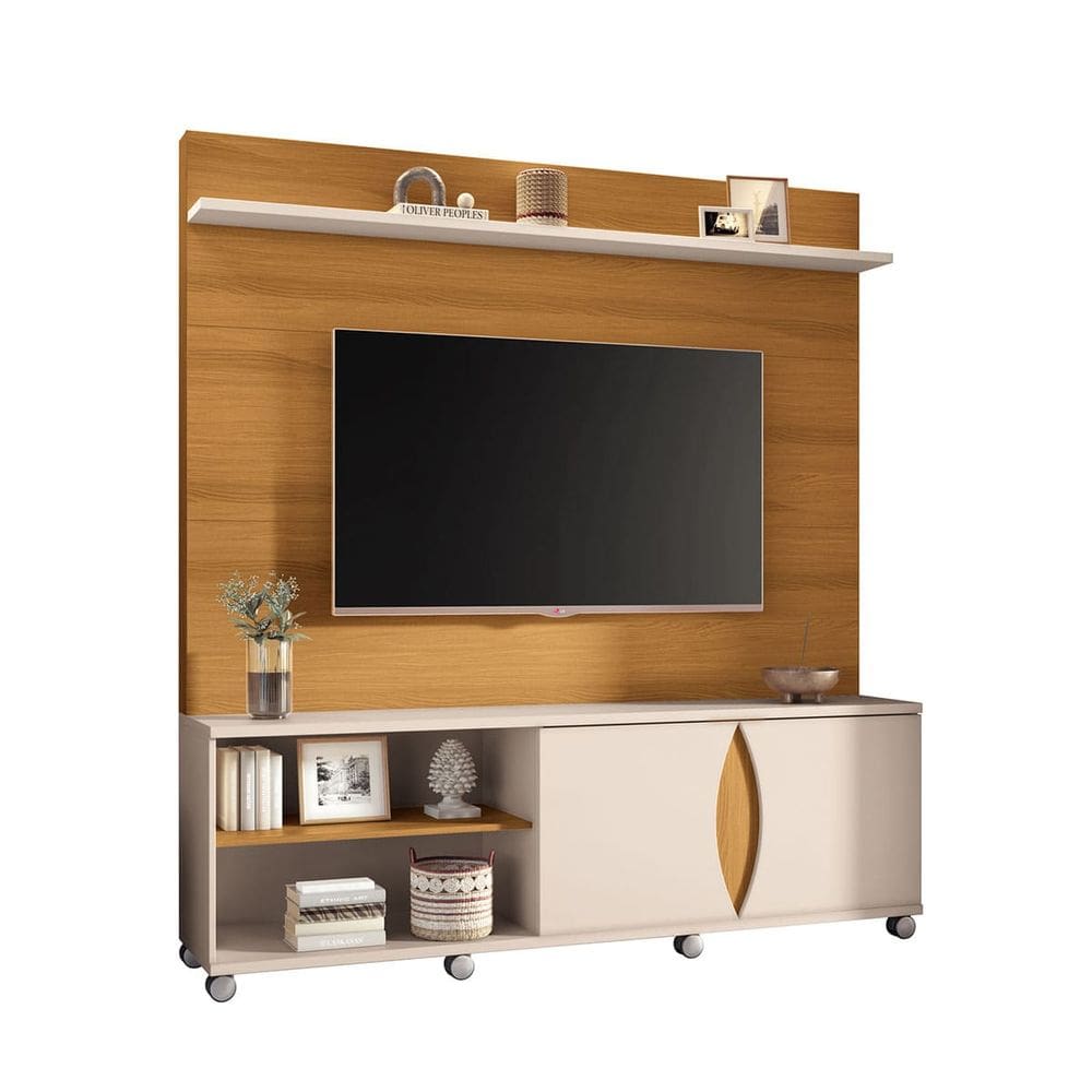 Estante Painel Para Tv 65 Polegadas Anthi 180x194-Cinamomo-Off White-EdeCasaMoveis