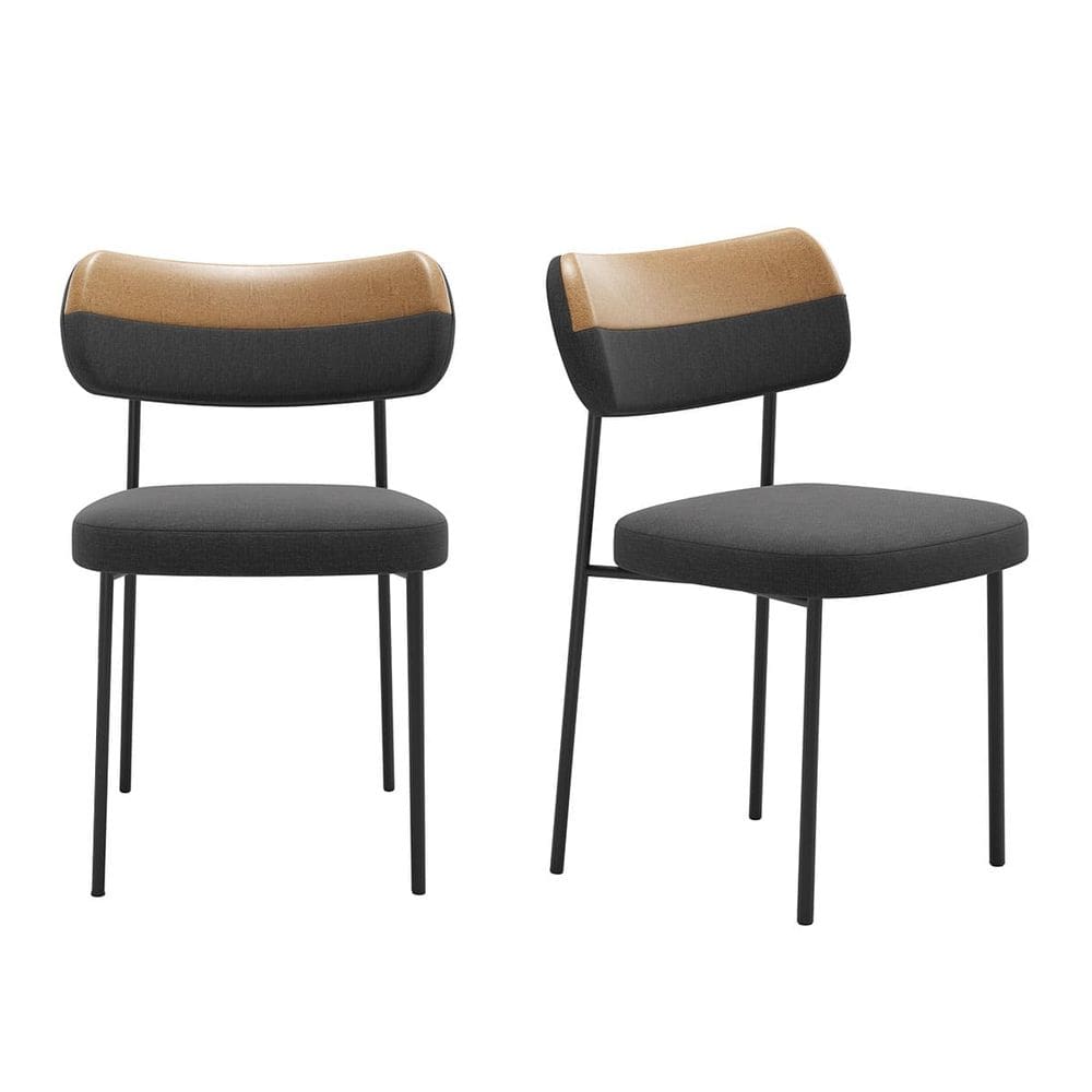 Kit 2 Cadeiras Camila Para Sala Jantar Gourmet em Aço e Couríssimo-Preto-Linho-Grafite-EdeCasaMoveis