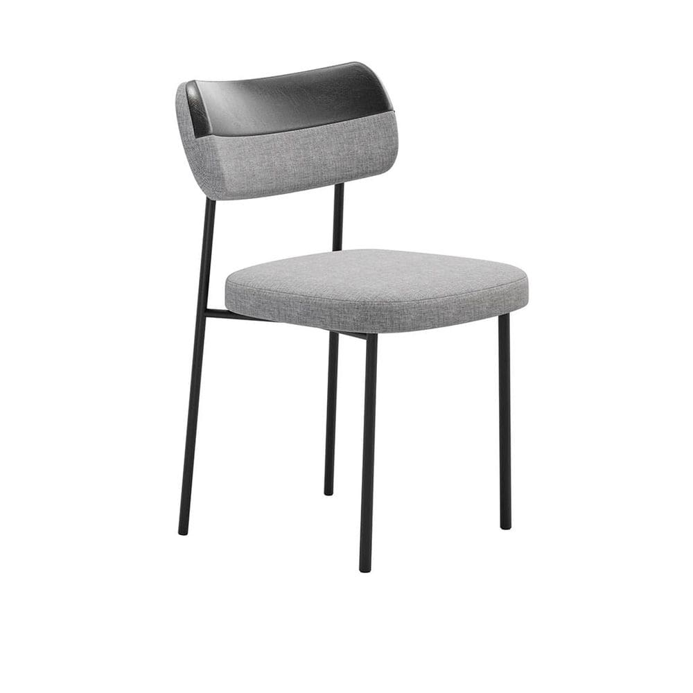 Cadeira Estofada Camila Para Sala Jantar Gourmet em Aço-Curíssimo Preto-Linho Cinza-EdeCasaMoveis